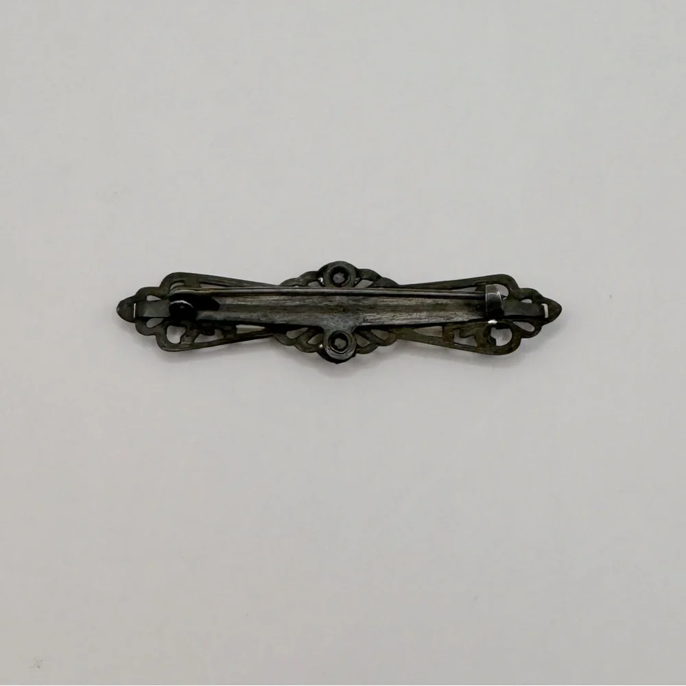 VINTAGE Mother of Pearl & Crystal Bar Brooch